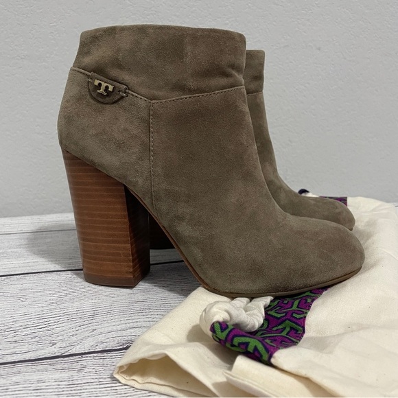 Tory Burch Fulton Booties Boot Ankle Suede Leather Stacked Block Heel Womens 6.5 - Picture 13 of 14